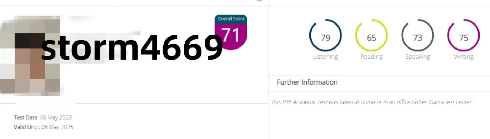 石家庄某同学pte online包过出 71分