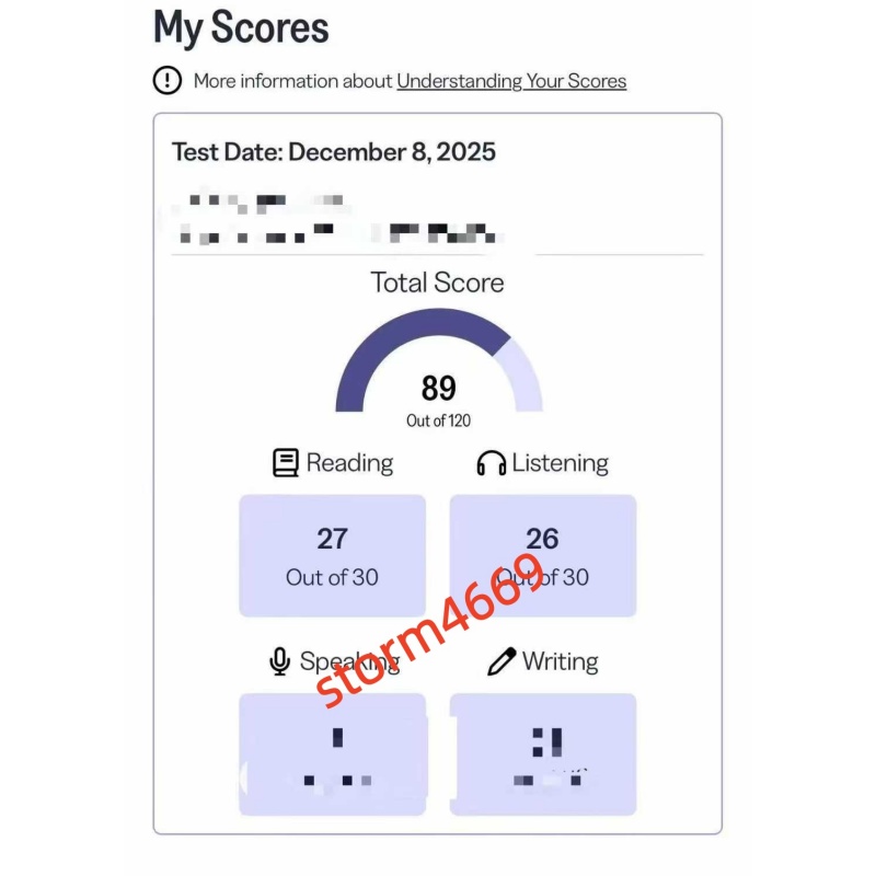 浙江某同学托福家考保分出89分