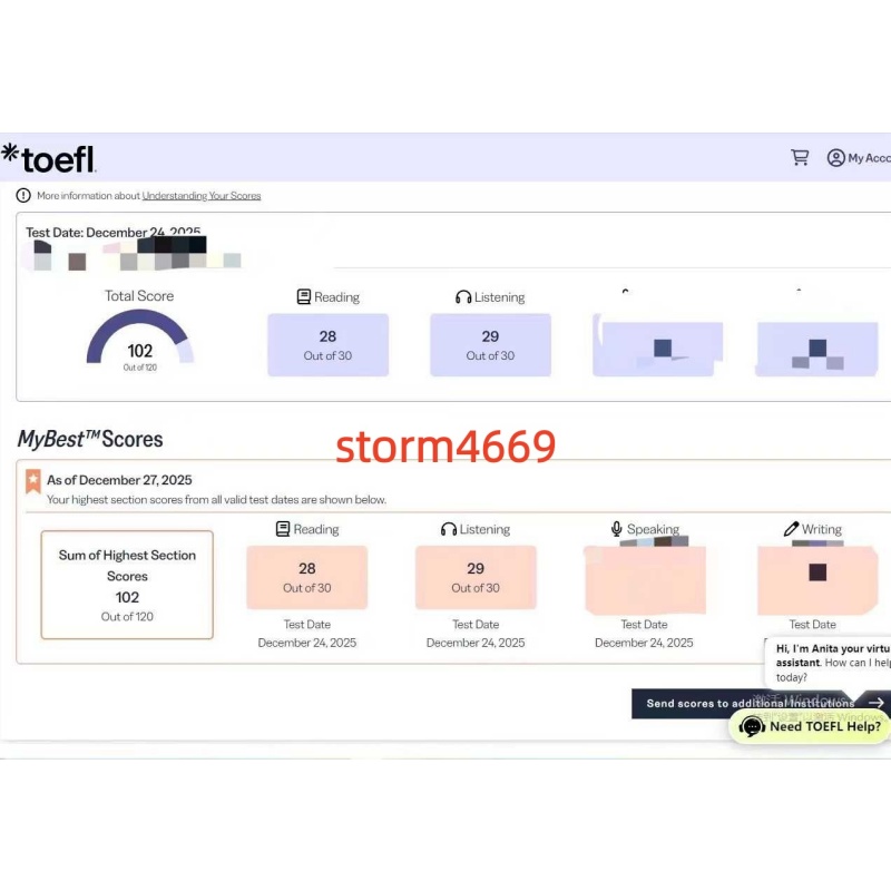南京某同学托福替考出102分