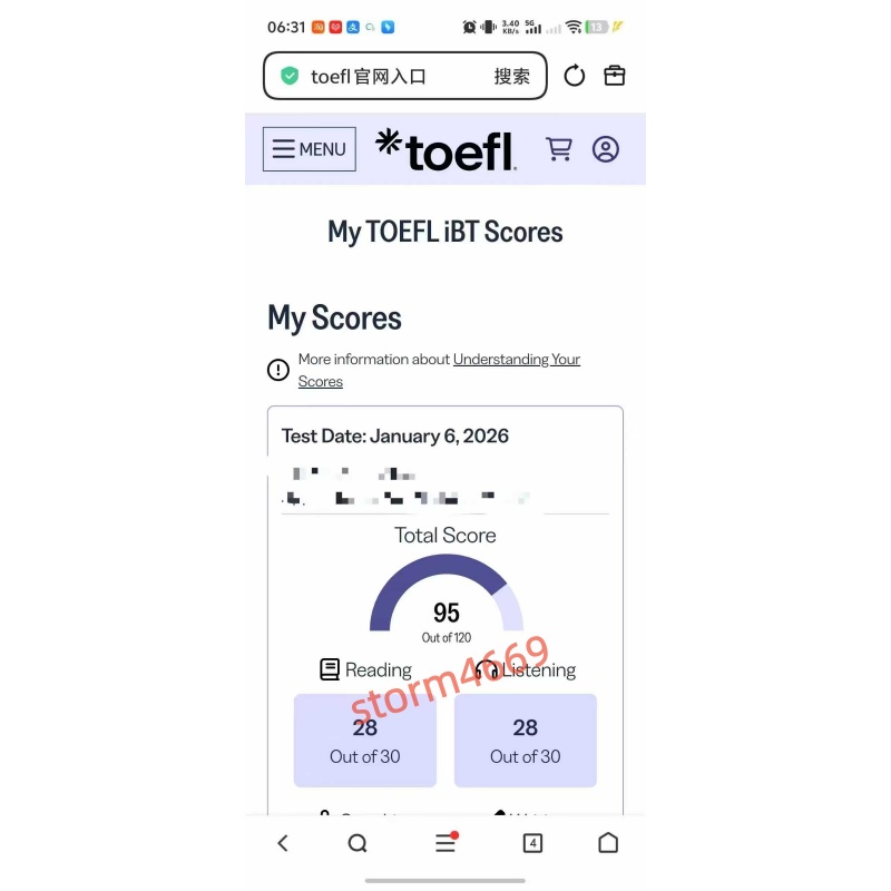 浙江某同学托福考试保分出95分
