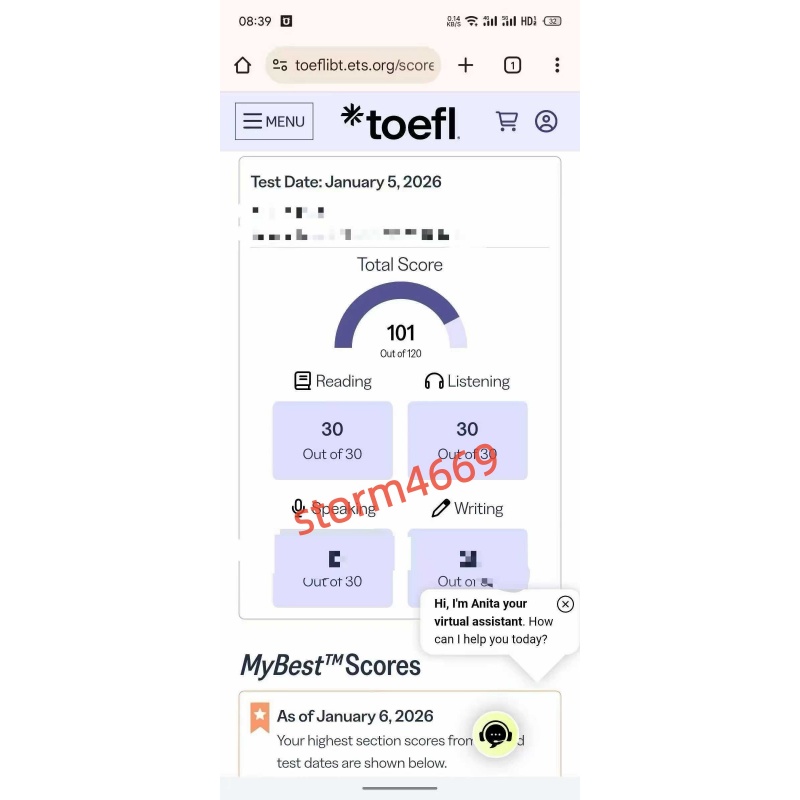 济南某同学托福小自拍出101分