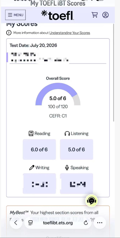 天津某同学托福替考出5.0分